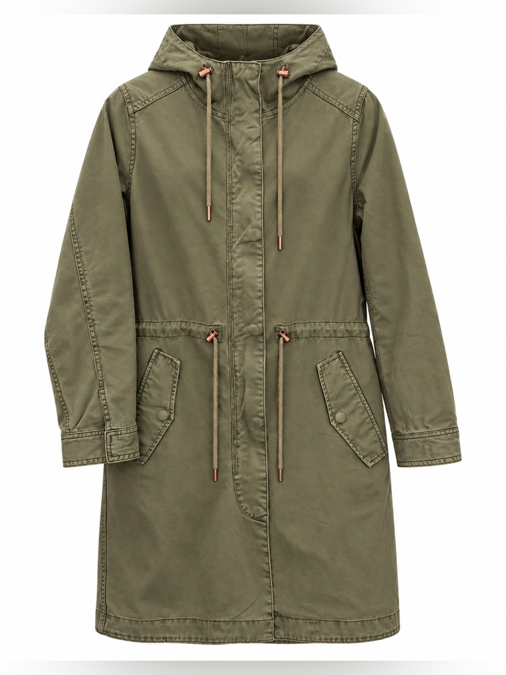 Roots Olive Green Hooded Utility Parka Womens Jacket XS Long Anorak Coat Fall